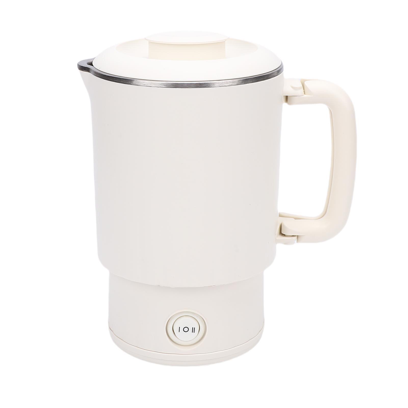 Portable Electric Kettle White 600ml Stainless Steel Interior Insulated Hot Water Kettle for Tea Coffee