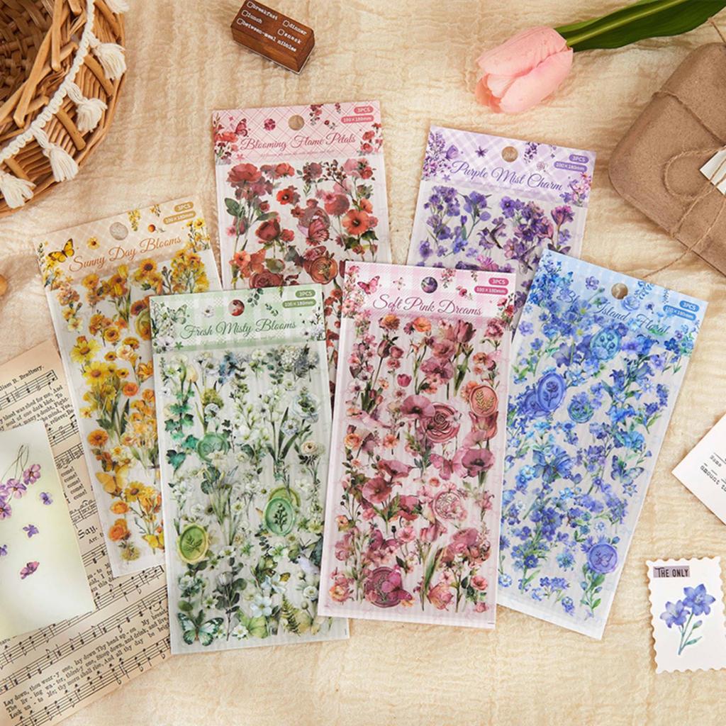 Flake Stickers for Paper Floral Paper Background IC Card Storage Water Diary Decoration Supplies Collage, Material, Antique, Stylish, Semi-Transparent