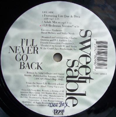 12inch Record SWEET SABLE - I'll Never Go Back 72392780980 Street Life Rec 1996 US Rap & Hip-Hop/R&B Used