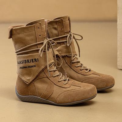 Frühlings-Herbstschuhe Damen Hohe Stiefel Damen Stoffschuhe Modemarke Einzelne Wüstenstiefel Höhenerhöhend 5cm