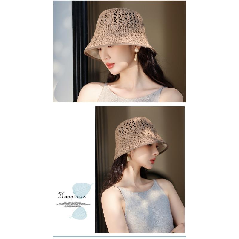 Women S Hollow Knit Breathable Fisherman Hat Sun Protection Face Slimming Casual Sun Hat