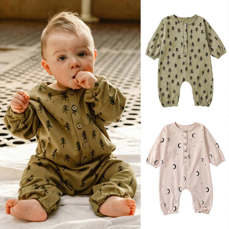 Trendy Newborn Baby Clothes Fashionable Print Jumpsuit Daily Bodysuit Cotton Infant Sleepwear for Toddlers 0-24 Months 66-90
