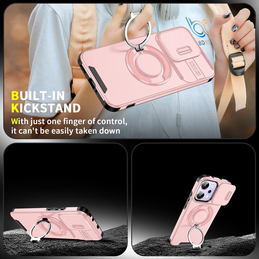 KEYSION 360° Ring Stand Phone Case for OPPO Reno14 Pro 5G Slide Camera Protection Magnetic Shockproof Cover for OPPO Reno14 F 5G