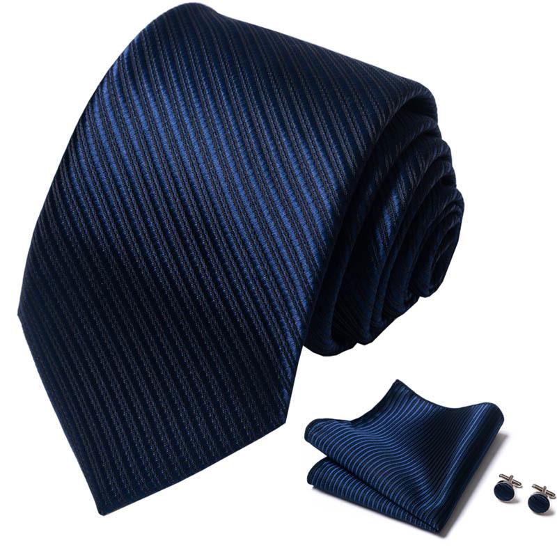 Men's 8cm Solid & Polka Dot Plaid Tie Set with Cufflinks & Pocket Square