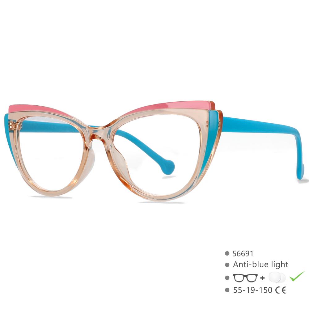 56691 Fashion Rainbow Optical Spectacle Frame Women Cat Eye Coloured Eyebrow Frame Anti Blue Computer Glasses