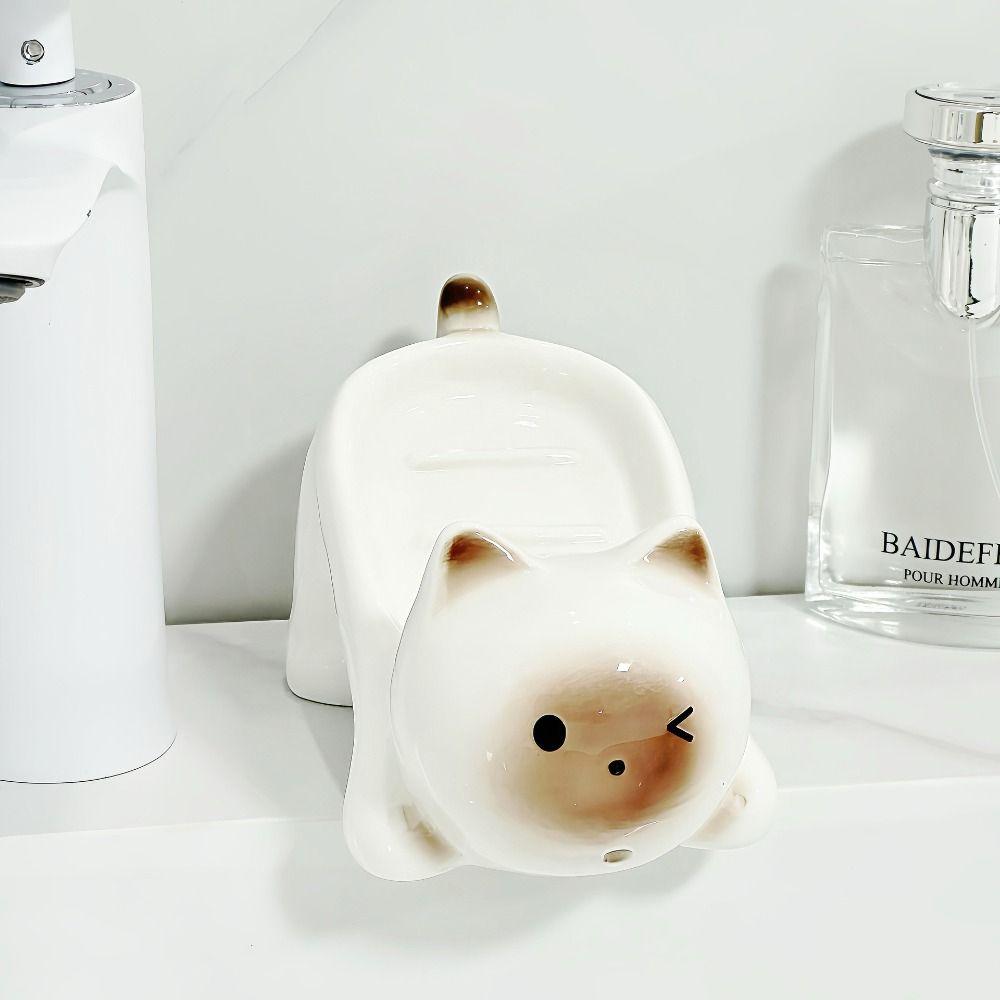 Cute Soap Holder Ceramic Bathroom Storage Rack Desktop Ornament Soap Dish Drainage Rack