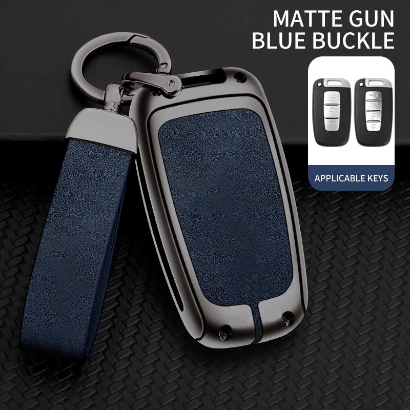 

Чехол для автомобильного ключа из цинкового сплава и кожи для Hyundai I20 I30 Elantra Azera Veracruz Veloster Kia Rio K7 K5 Sportage Sorento синий