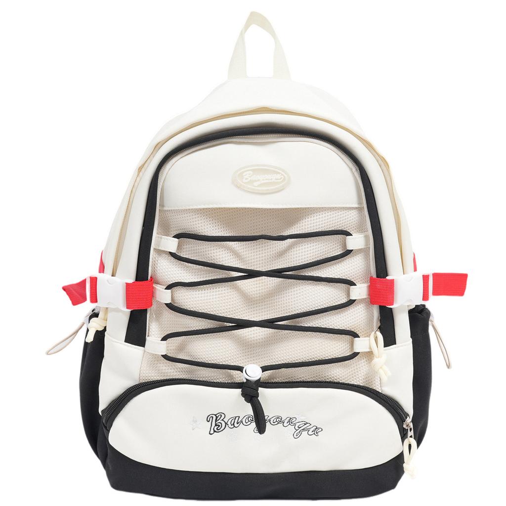 Schoolbag Small Fresh Travel Middle School Student Schoolbag Large Capacity Drawstring Design Contrasting Color Backpack Lightweight Burden Reduction 