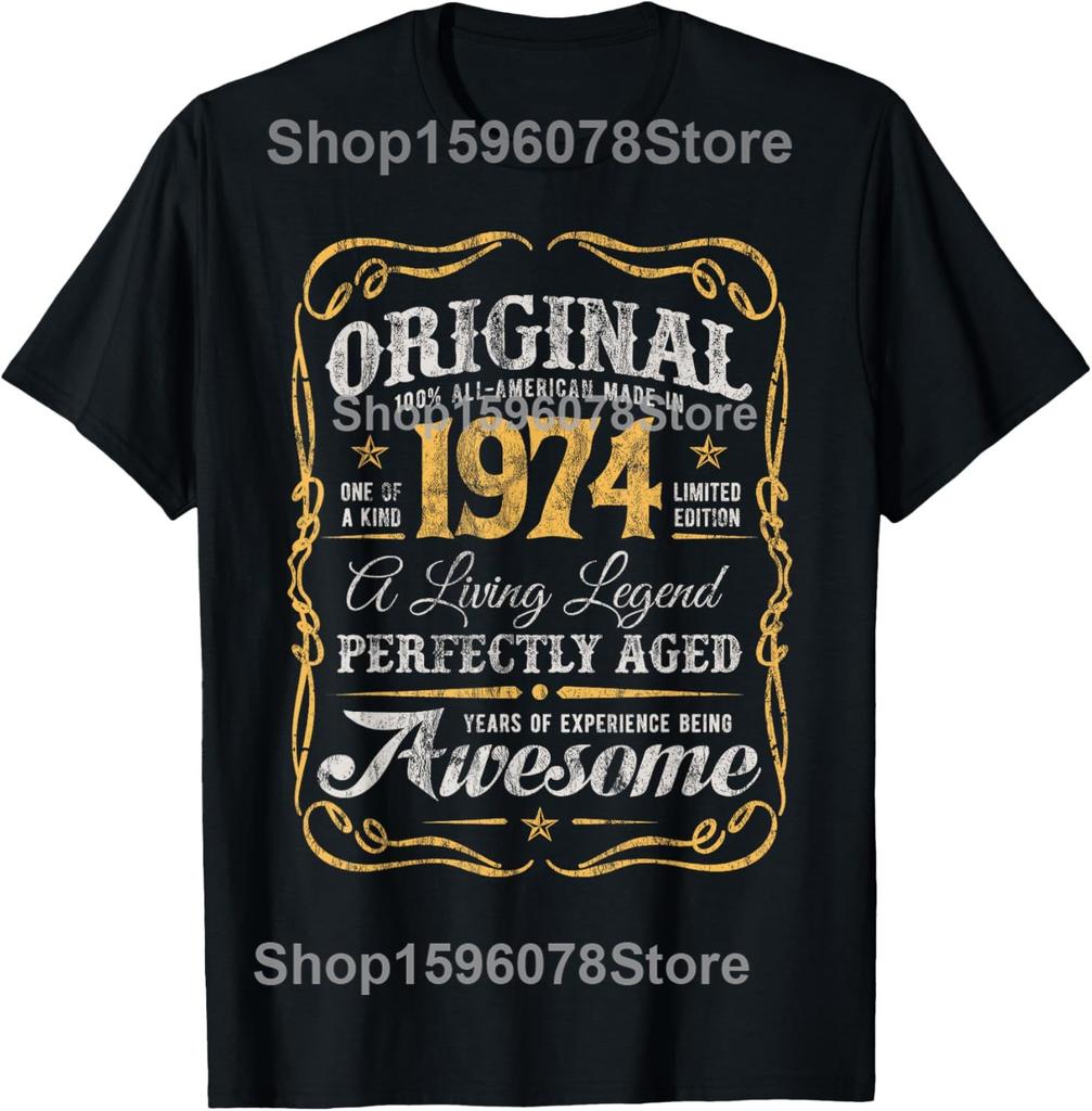 Vintage Legends Born In 1974 52 Year Old T Shirts Men Women Pure Cotton Humor Streetwear Tee Short Sleeve Unisex Loose Clothing