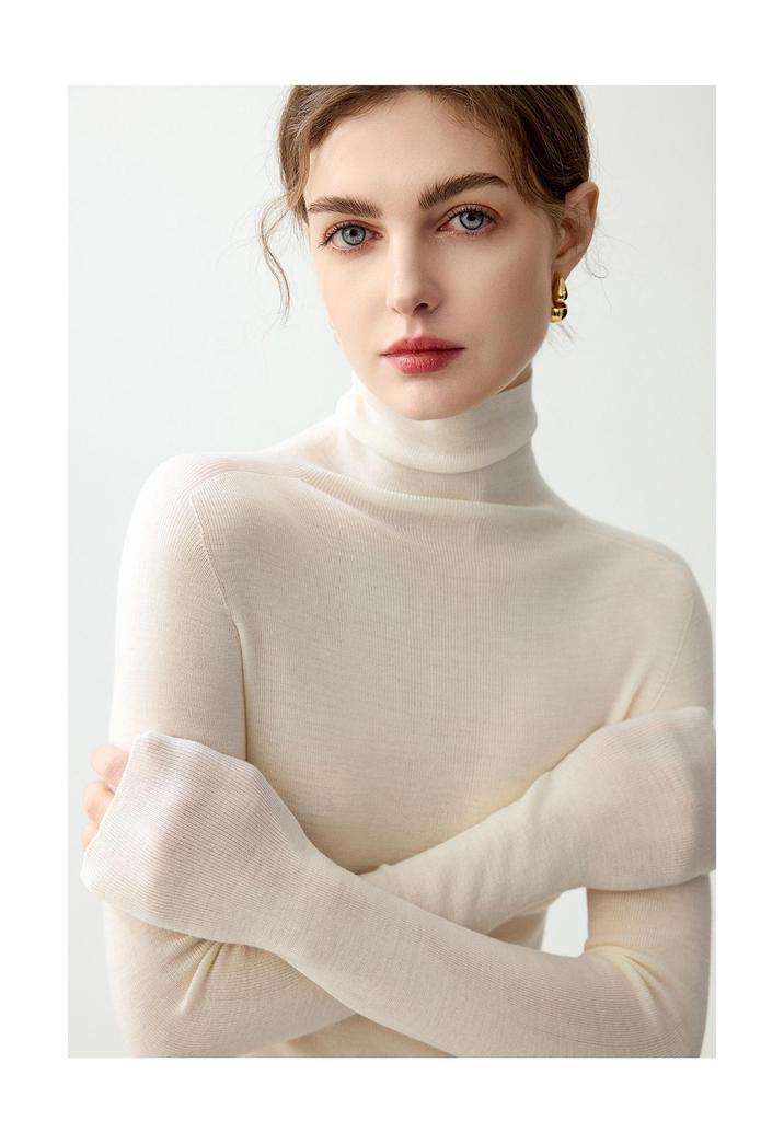 Women's High Neck Seamless Wool Sweater - Autumn/Winter Knit Base Layer