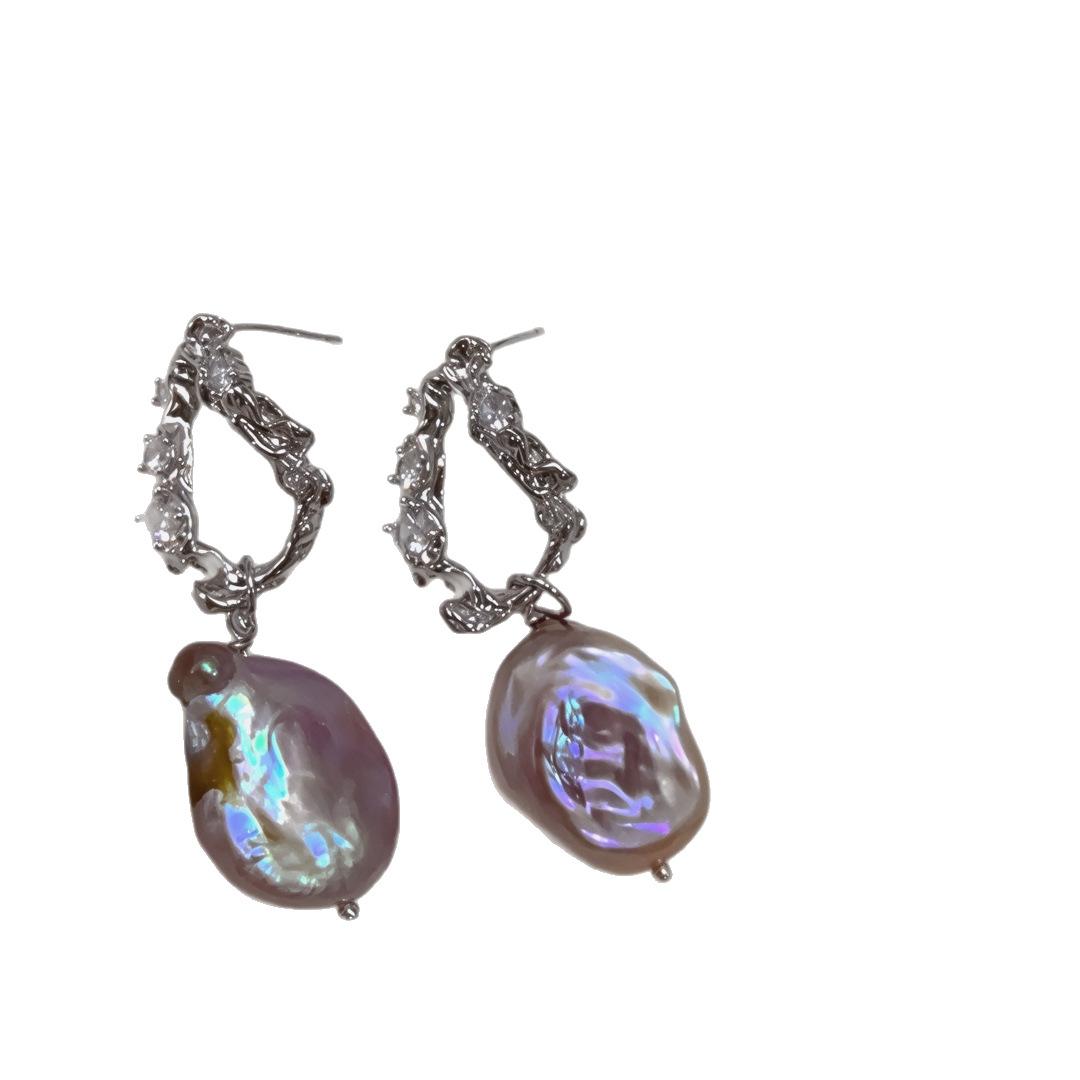 Оригинальные серьги-гвоздики Lanyun из стерлингового серебра 925 пробы с микро-инкрустацией цирконами, серьги с натуральными разноцветными розово-фиолетовыми пресноводными жемчужинами, преувеличенные серьги inlay