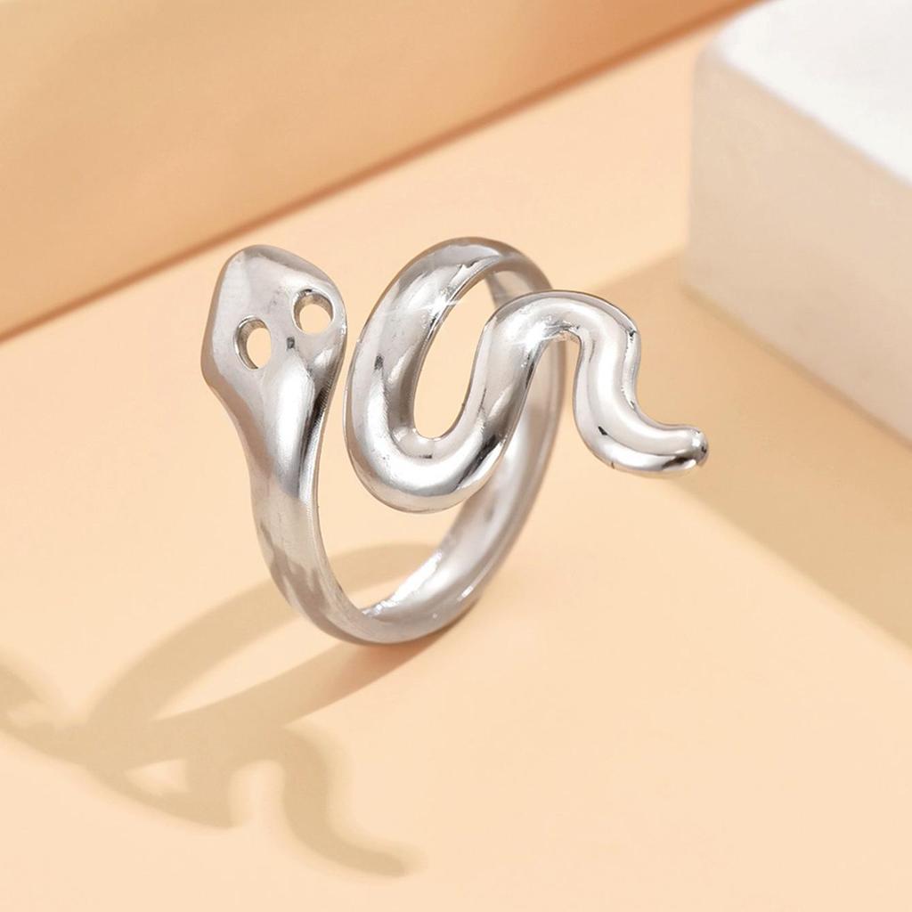 Unisex Stainless Steel Adjustable Snake Ring - Punk Hip Hop Style