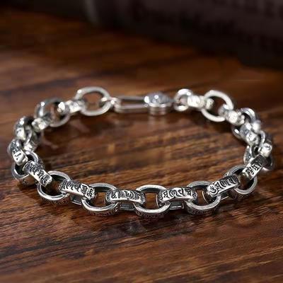 Einfache S925 Sterling Silber 8mm Sechs-Zeichen Mantra Männer und Frauen Armbänder Hip-Hop Punk Trendy Kette mode Luxus Geschenk