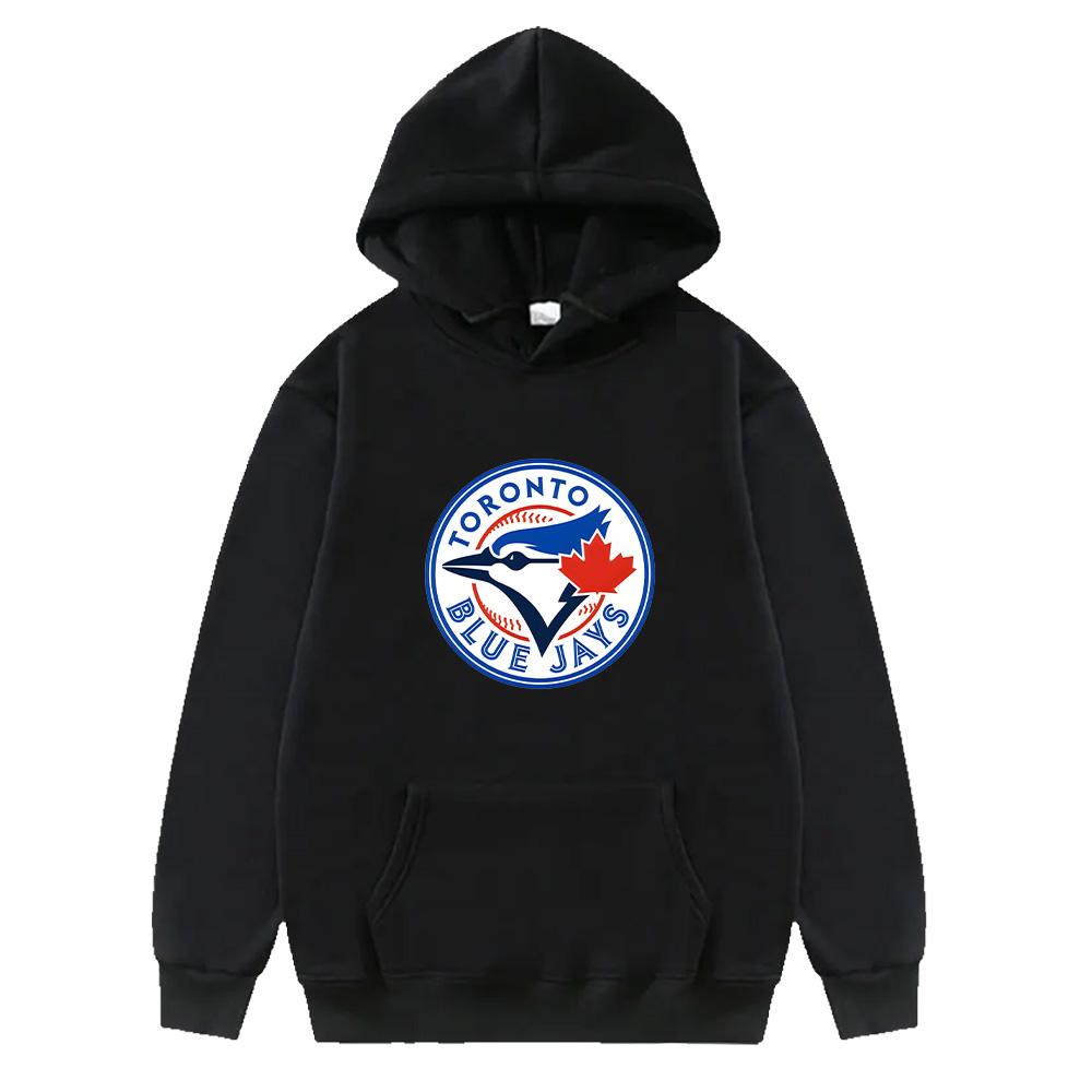 

Худи с логотипом бейсбольной команды Toronto Blue Jays Модные свитшоты Осень Зима Худи-пуловер Свободные Одежда в стиле High Street Спортивная одежда XS чёрный