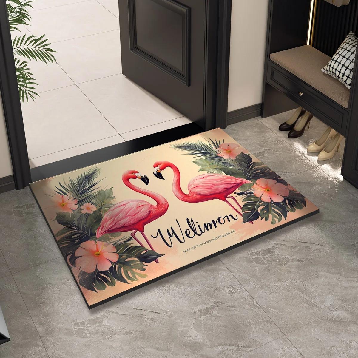 

Welcome Flamingo Doormat: Washable Indoor Outdoor Entrance Carpet Rug Home Decoration Floor Mat for Front Door Hallway Bathroom 40x60cm