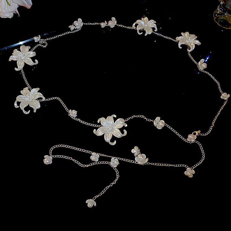 Flower Pearl Tassel Necklace Ladies Sexy Pearl Multi-Layer Body Chain Elegant Waist Chain For Beach Outfit  Accessory
