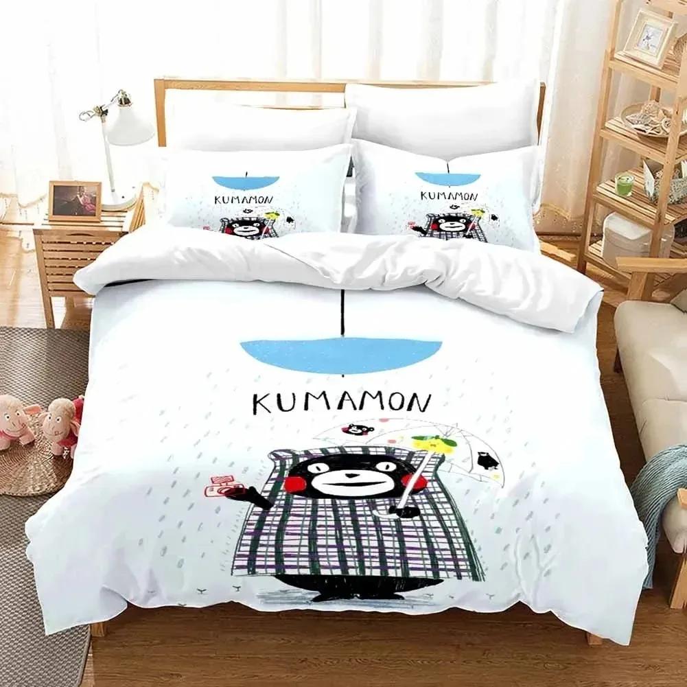 Serietidningar Kumamon Påslakan med örngott Örngott Täcke Sängkläder Set Enkelt Dubbelt Twin Full Queen King Size Sängset För Sovrumsinredning