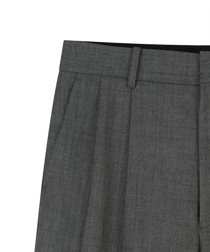 NOIRER Herringbone Two-Tuck Slouchy Slacks (Gray)