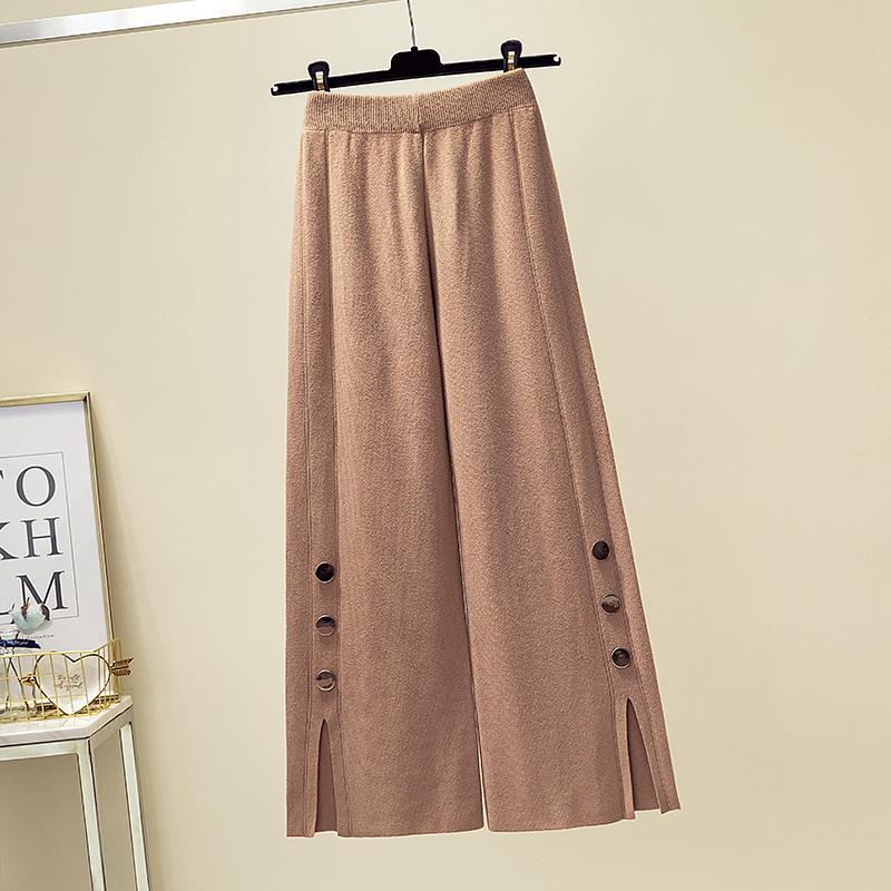 Design sens nișă pantaloni de toamnă devreme pantaloni tricotați pentru femei pantaloni largi arată slăbire și pantaloni casual încrucișați topuri feminine