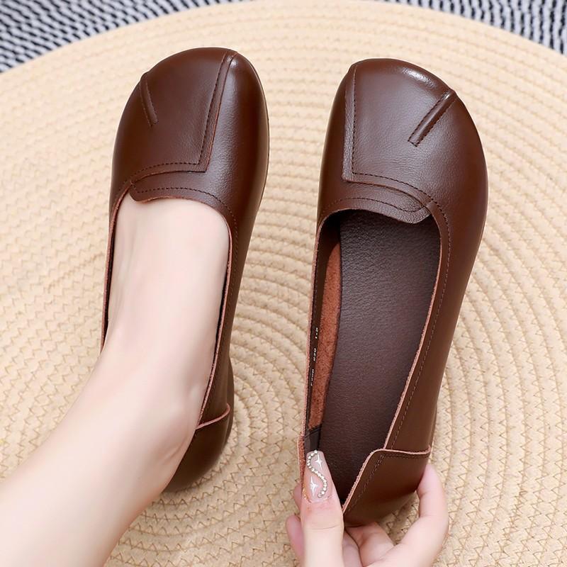 

Обувь Женская обувь из воловьей кожи на мягкой подошве Кожаная удобная нескользящая обувь Большого размера с круглым носком на плоской подошве Одинарная обувь 41