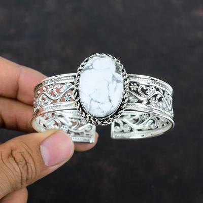 Brățară Bangles Howlit Piatră Prețioasă Reală Brățară Manșetă Argint Sterling 925 Brățară Howlit Bijuterii Brățară Ajustabilă Brățară Manșetă Făcută Manual Cadouri Pentru Ea