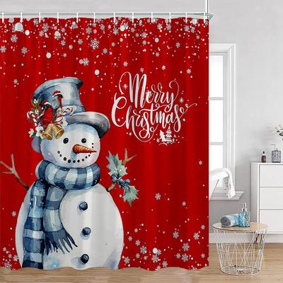 Weihnachten Schneemann Frohes Neues Jahr Duschvorhang Frohe Weihnachten Winter Schneebedeckt Schneeflocke Kiefer Badewannen Deko Polyester Badevorhang