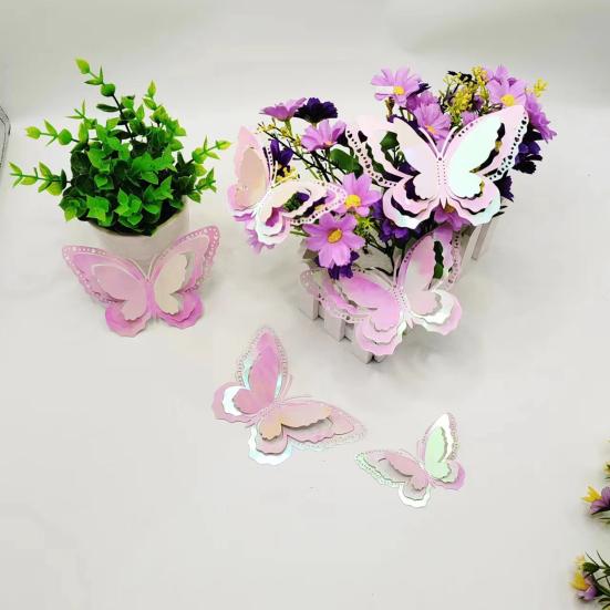 12 Pcs 3 Layers Wing Butterfly Wall Decor Removable 3D Hollow Butterfly Wall Decals for Crafts Home Bedroom Baby Shower Birthday Party Cake Decoration