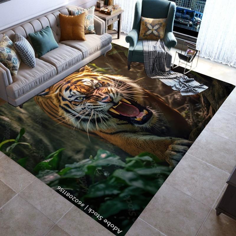 Large Area Rugs Non Slip Animal Tiger Pattern Carpet Living Room Sofa Kitchen Entrance Doormat Hallway Balcony Floor Mat