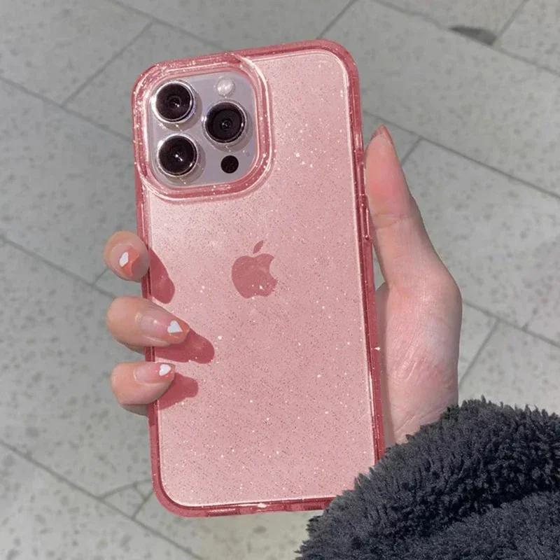 Luxury Glitter Bling Shockproof Bumper Clear Case For iPhone 16 16e 15 14 13 12 11 Pro Max Mini Funda Silicone Acrylic Cover