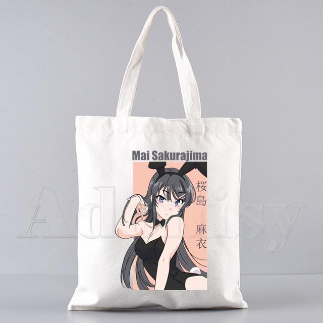 Bunny Girl Senpai Sakurajima Mai Shopper Bags Shopping Bag Tote Bag Skulderveske Lerretsvesker College Håndveske med stor kapasitet