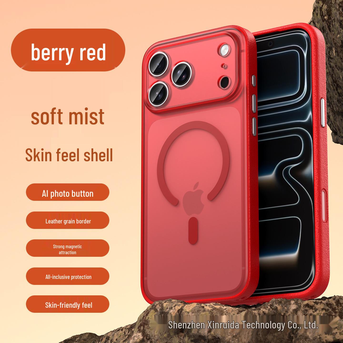 Magnetic Matte iPhone 17 Pro Max Case, Skin-Feel, AI Button, Drop-Proof Protective, Compatible with Apple 16 17 Pro Max красный