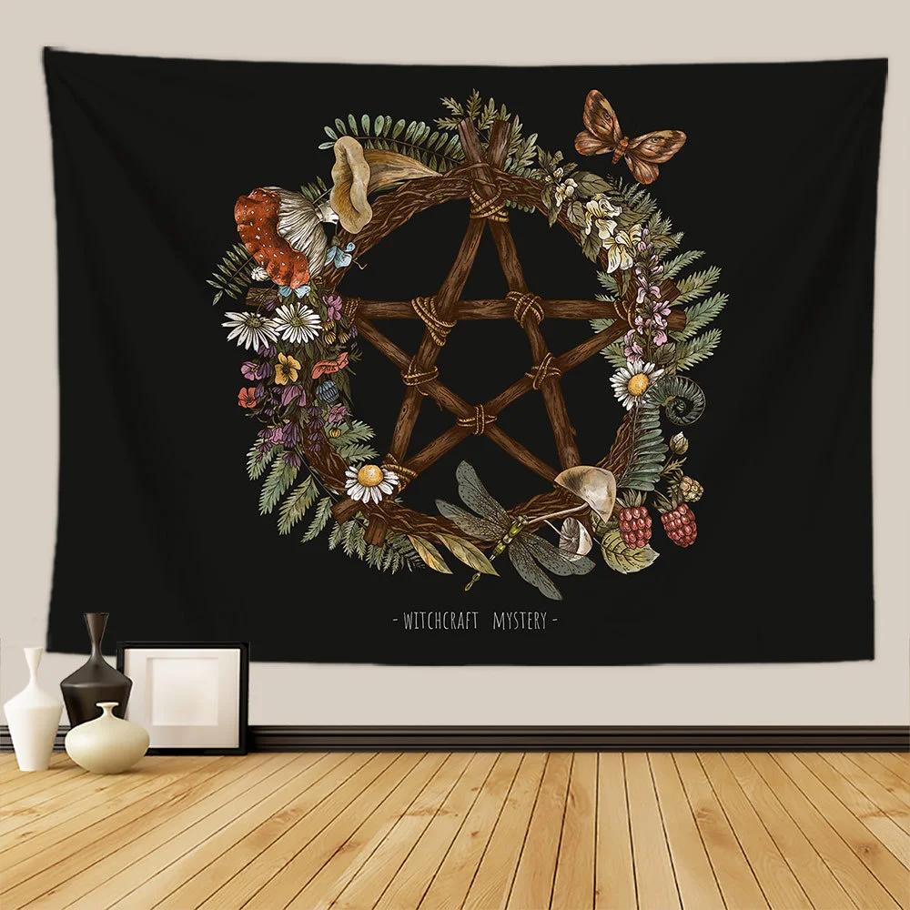 Botanischer Druck Florales Wandbehang Pilz-Wandteppich Vintage Boho Wildblumen Gemüse-Wandteppich Bunte Heimdekoration