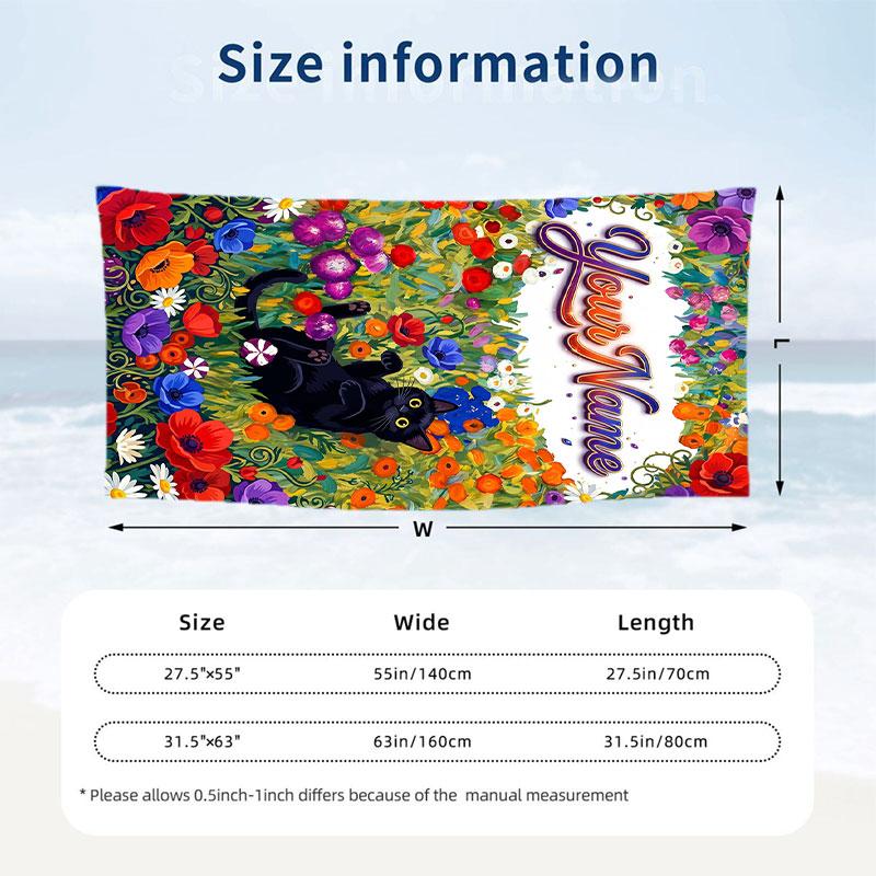 Floral Fantasy Artwork Theme Quick Dry Beach Towel Custom Name Text Print Large Sand Resistant Towel Beach Vacation
