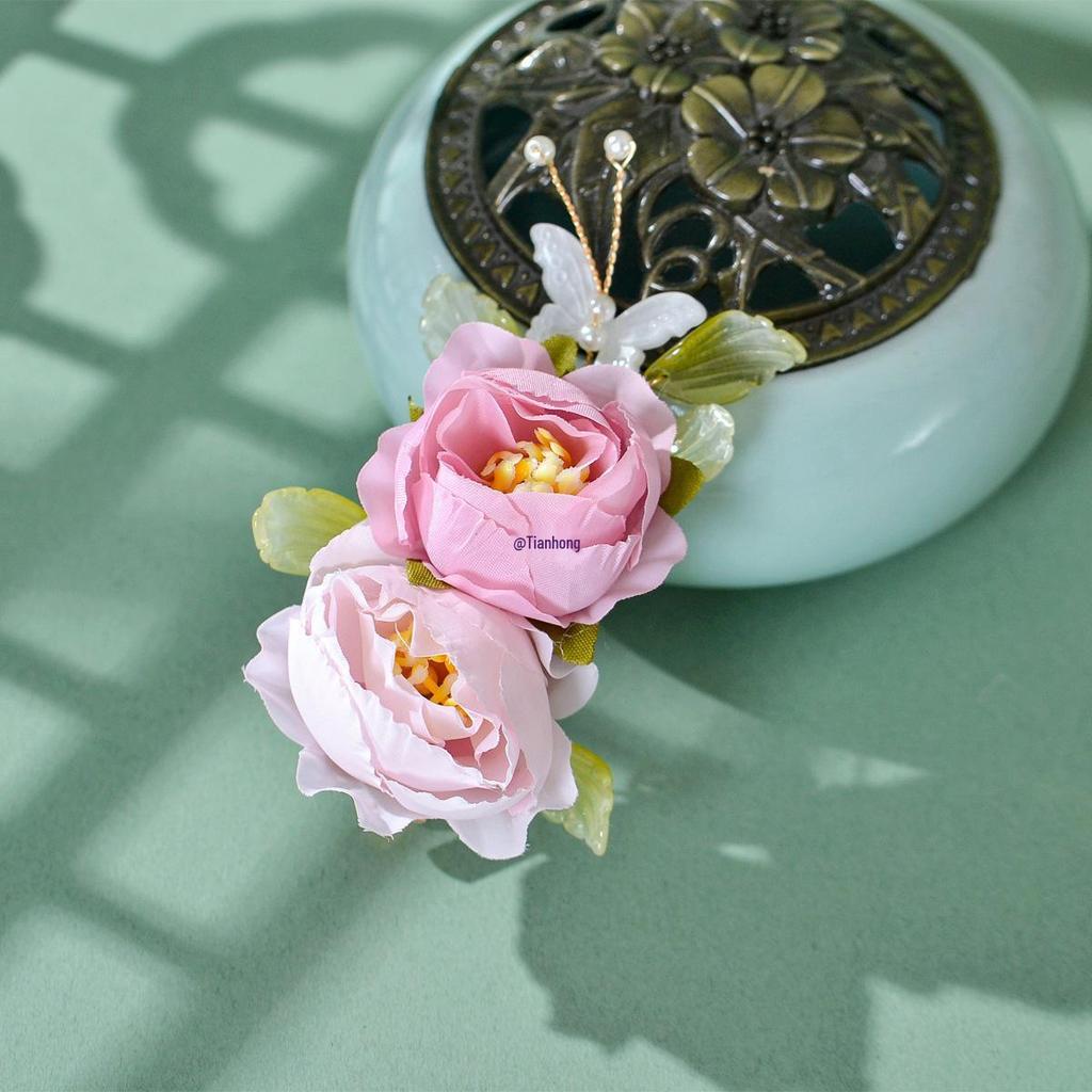 Hanfu Flower Hair Clip: Ancient Style Hairpin, Sweet Dopamine Floral Headwear for Yunnan Dai Dance.