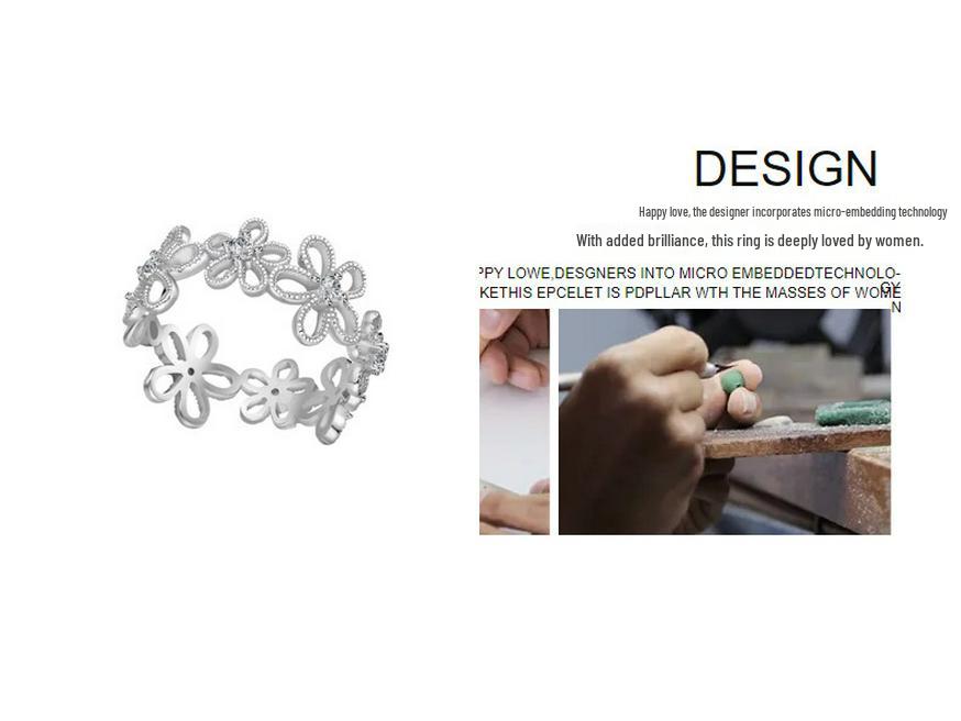 925 Sterling Silver Floral Shadow Lace Ring: Elegant Hollowed-Out Flower Design for Women