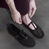 Soft Leather Version~ Hollow and Breathable Outer Wear Summer Mary Jane Sandals Women's One-word Small Single Shoes with Round Head, Shallow Mouth