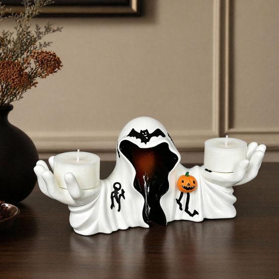 jijijing Halloween White Robe Ghost Figurine, Spooky Wizard Decorative Statue, Gothic Sculpture Candle Holder, for Home Bedroom