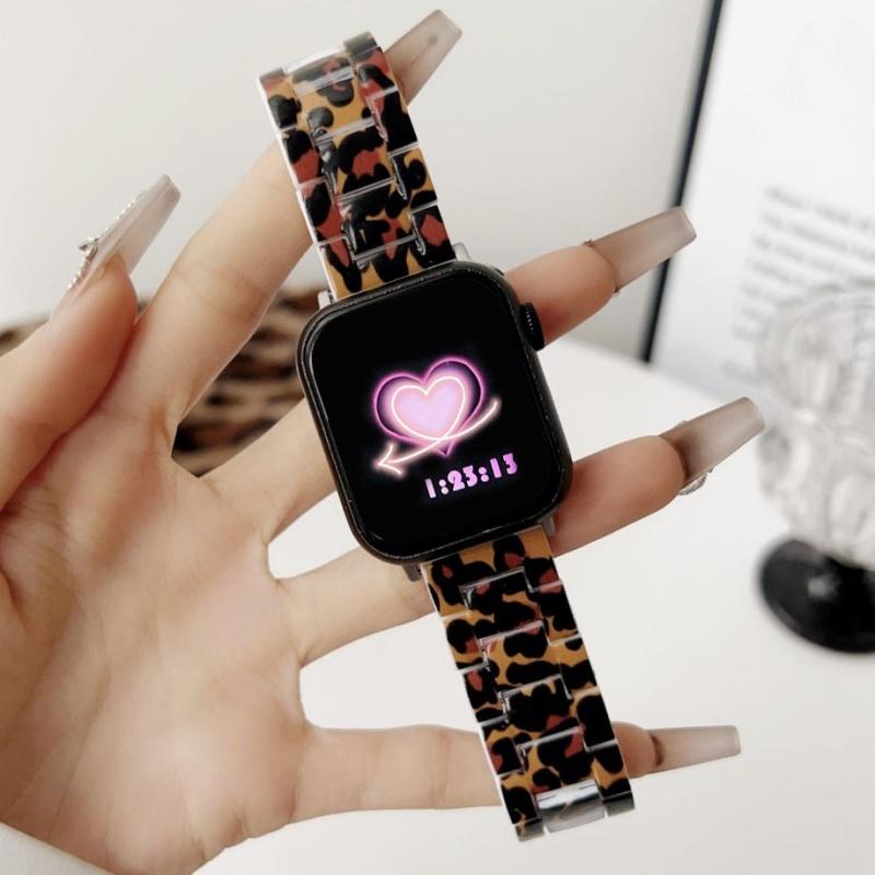New Stylish Resin Leopard Print Strap For Apple Watch Ultra 49mm Cute Band For iWatch Series11/10/9/8/SE 42mm 46mm 45mm 40mm 41mm 44mm Women Bracelet