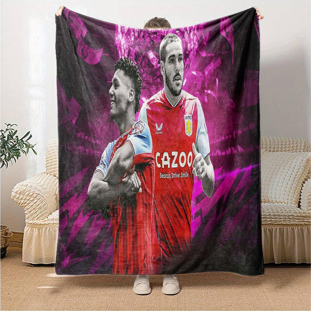 Aston Villa Fc Crest Flannel Blanket, Soft Polyester, Modern Design, All-Season for Camping, Travel, Gifts for holidays or birthdays