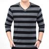 Spring and Autumn Men's V-neck Stripe Thread Decoration Loose Casual Fashion Elegant Commuting Long Sleeved Bottom Shirt