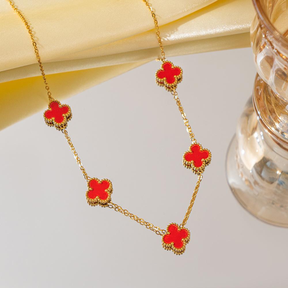 Halsband med fyrklöver för kvinnor, premiumkänsla, dubbelsidigt titanstål, ingen färgförlust, premiumkänsla, tröjkedja