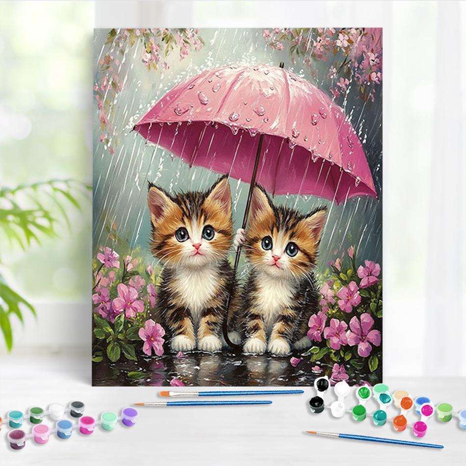 

RUOPOTY DIY Paint By Numbers Kits Зонтик держит котенка для начинающих на холсте масляная картина рисунок раскраски по номерам наборы 40x50cm NO Frame