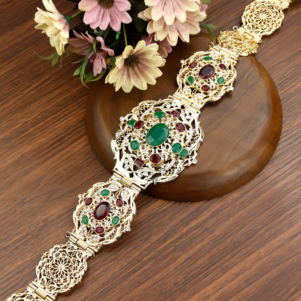 

2023 Красочный Кристалл Пояс Халат Ювелирные Изделия Для Женщин Золотой Цвет Этнические Свадебные Украшения зелёный