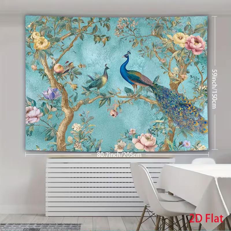 2D Chinoiserie Peacock Flower Backdrop Living Room Banner