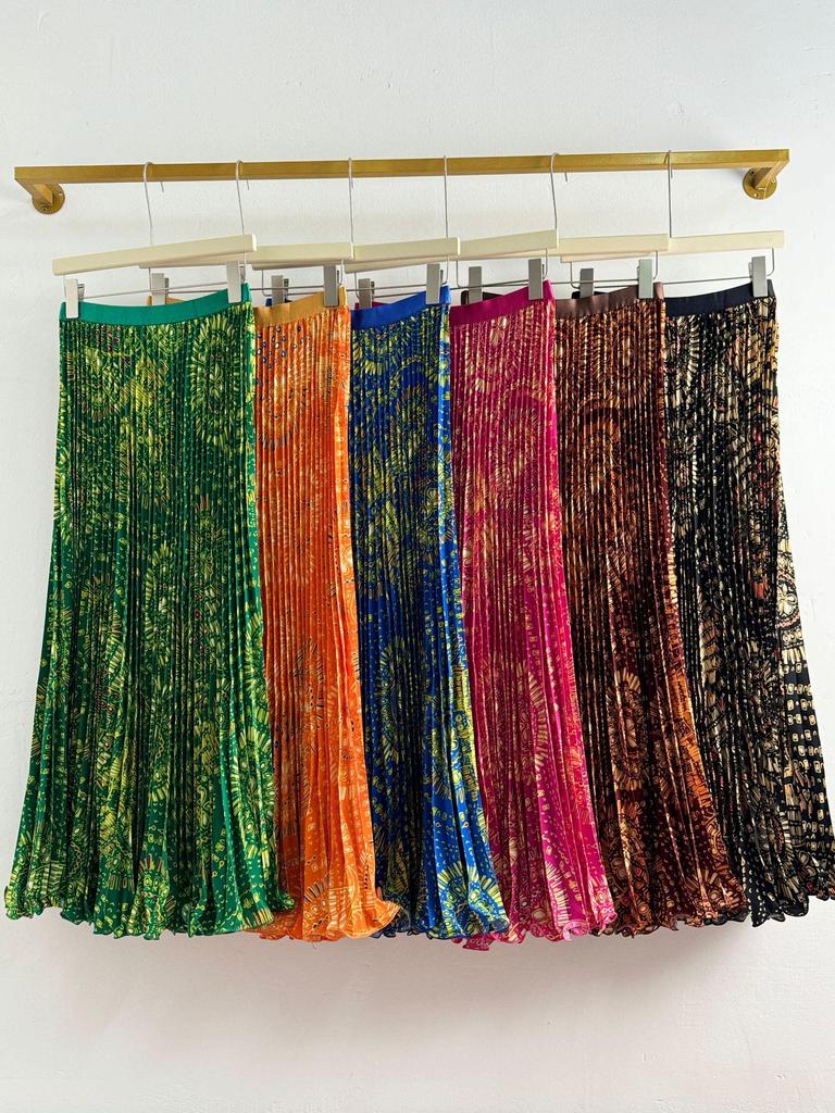 Klassischer A-Linien-Midi-Plisseerock mit vielseitigem Druck für Damen