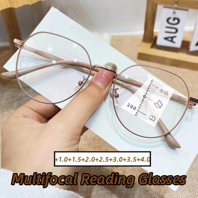 Women's Round Frame Multifocal Glasses Ultralight Near Far Presbyopia Eyewear Luxury HD Lens Reading Glasses for Men Ladies