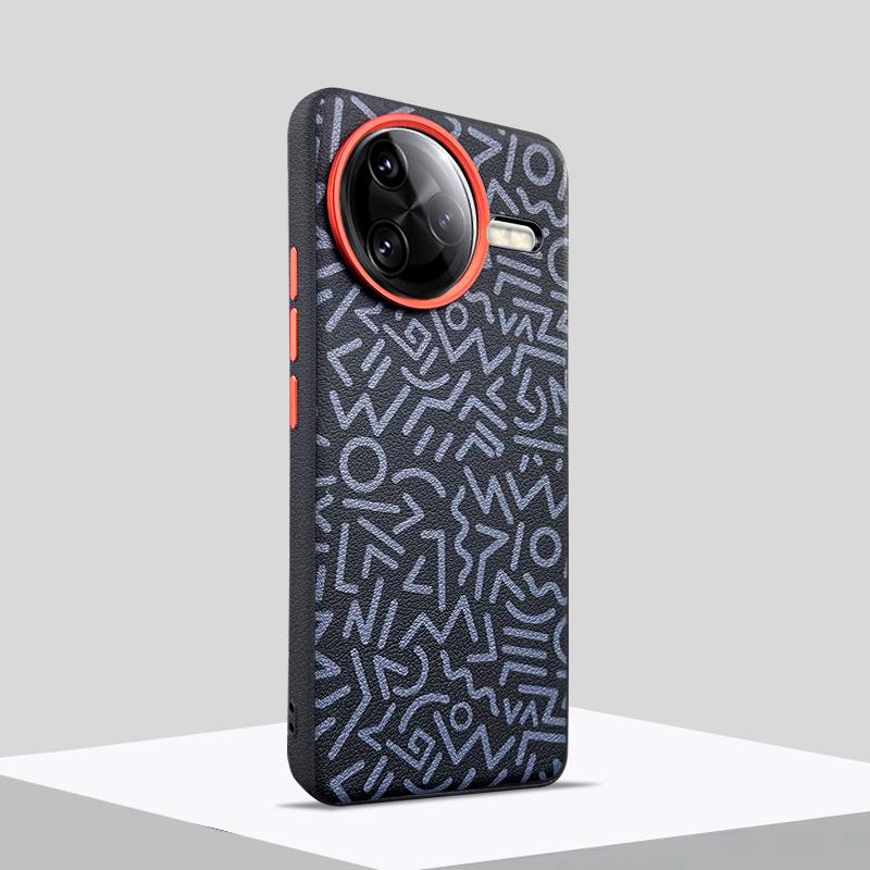 Graffiti Pattern Case For Redmi K80 K80 Pro Eye-catching Metal Lens Protection Frame Anti-slip Grip Plain Leather Case Cover