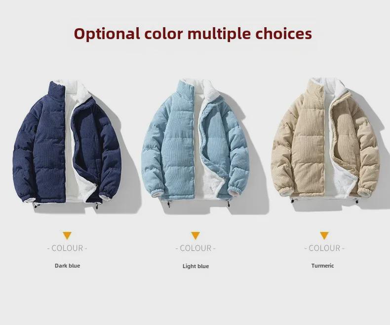 Trendy Corduroy Double-Sided Cotton Jacket for Men: Winter Plus Velvet Thick Lambskin, Warm Couple Outfit.
