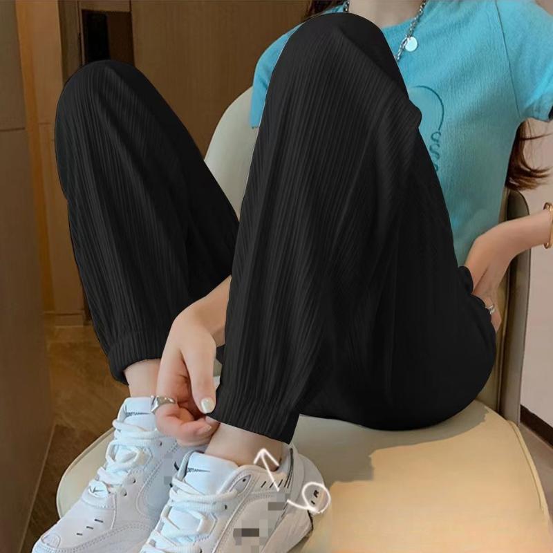 Women's Solid Colour Thin Section Casual Sweatpants Spring Summer Drawstring Foot Lantern Ice Silk Trousers