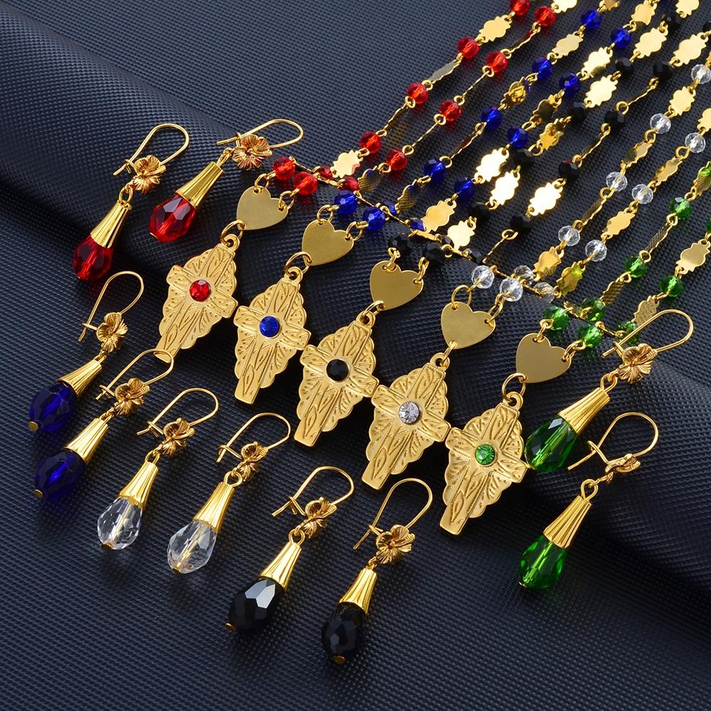 Hawaiian Cross Jewelry Sets Flower Pendant Necklaces Earrings Crystal Beads Ball Chains Guam Micronesia Chuuk #252106